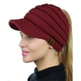 thumbnail image 2 of C.C BeanieTail Warm Knit Messy High Bun Ponytail Visor Beanie Cap, Burgundy, 2 of 4