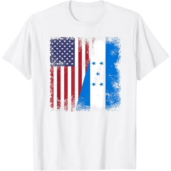 Half Honduran Flag | Vintage Honduras USA Gift T-ShirtMen's and women's pure cotton short-sleeved shirts