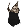 thumbnail image 5 of PWPSG Zebra Print Colorblock V Neck One-Piece Swimsuit Tummy Control Slimming Bathing Suit for Beach Vacation Multicolor M, 5 of 6