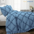 thumbnail image 2 of HNB Store 3pc Duvet Cover Set | 1000 TC Egyptian Cotton | Full/Queen Size Duvet Cover with 2 Pillowcases | Mediterranean Blue | Diamond Ruffle, 2 of 7