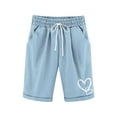 thumbnail image 2 of Girls Bermuda Shorts Knee Length Straight Leg Short Loose Casual Cute Printed Drawstring Elastic Waist Summer Shorts for Beach Travel Blue 12-13Y, 2 of 5