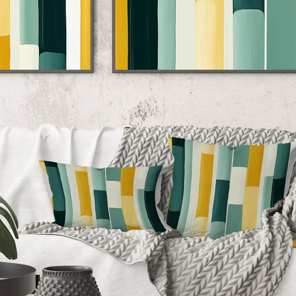 Designart "Striped Pattern With Jungle Green And Yellow Tones I" Striped Printed Throw Pillow