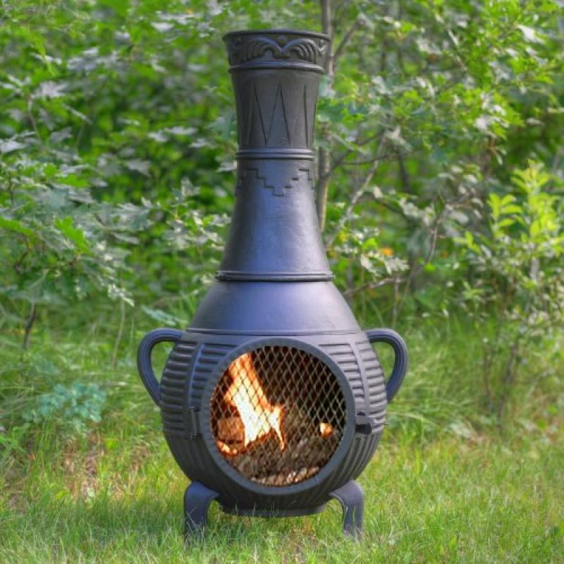 The Blue Rooster Pine Chiminea with Gas in Charcoal by