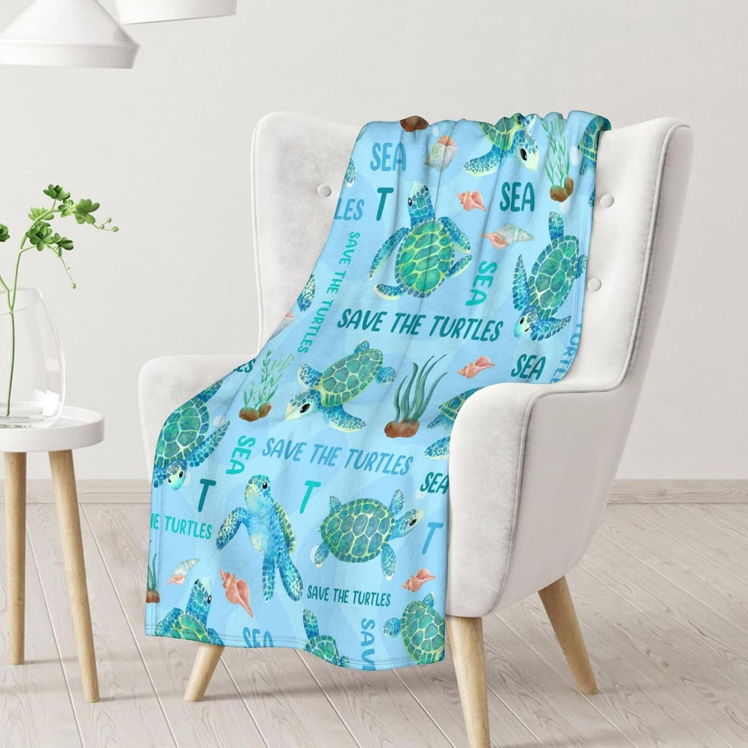 Sea Turtle Blanket for Women & Girls - 50x60 Inches Throw Size - Soft Fuzzy Plush Throws Gifts - Blue Cute Ocean Blanket for Bed, Couch & Sofa