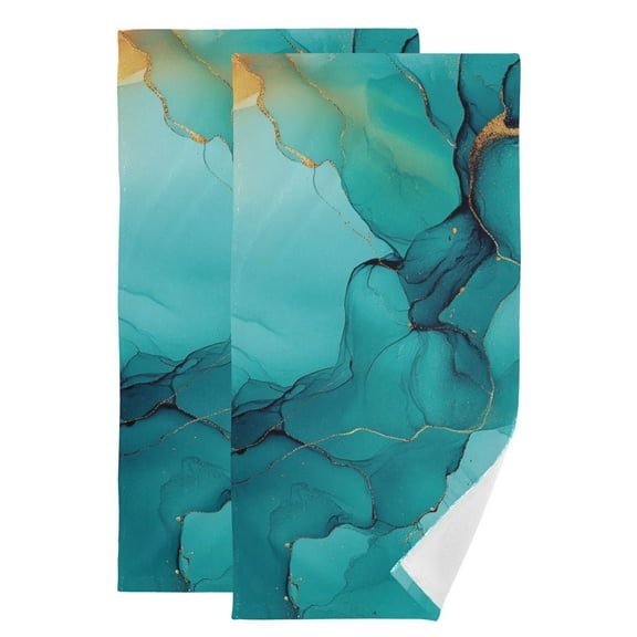 Blue and Gold Abstract Hand Towel Absorbent Bath Towels for Bathroom Sports Gym(28.3" X 14.4") Set of 2