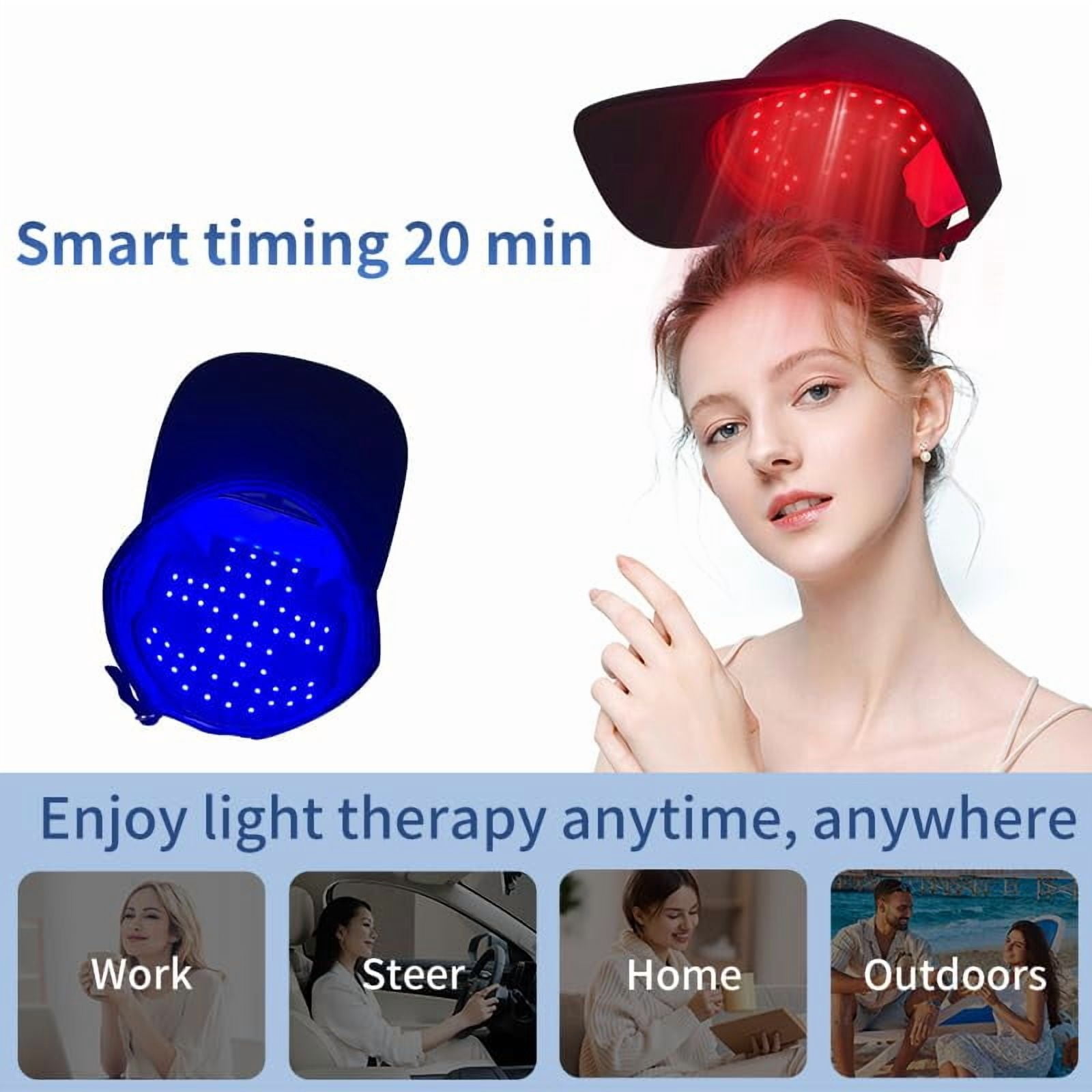 Wearable Scalp Care Hat with Red & Blue Light, Cordless and Rechargeable Hands-Free Light Device for At-Home Wellness Routines, Adjustable Brightness & Modes