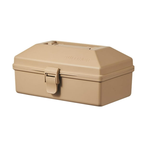 Caja de herramientas portátil, contenedor de gran capacidad con asa, organizador para maletero de coche, estuche rígido para camping, picnic, pesca, Marrón claro