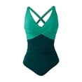 thumbnail image 5 of VISALY One Piece Swimsuits Tummy Control Ruched Push Up Color Block Crisscross V Neck Tie Back Full Coverage Slimming Bathing Suit Slimming Swimwear Wide Straps Swim Suit Wrap Swimwear Green L, 5 of 5