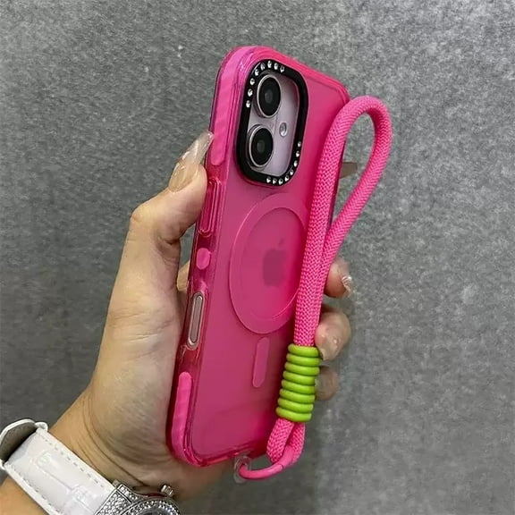 Allytechgroup Shockproof Phone Case for Apple iPhone 13 Pro, Compatible with MagSafe iPhone 13 Pro Cover with Glitter Camera Frame, Transparent TPU iPhone 13 Pro Case with Wrist Strap, Pink