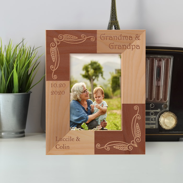 Grandma & Grandpa Personalized Wooden Frame 3 1/2" x 5" Brown (Vertical