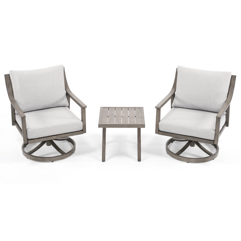 3-Piece Patio Bistro Set, All-Weather Aluminum Outdoor Conversation Set Includes 1 Side Table and 2 Cushioned Swivel Rocker Chairs