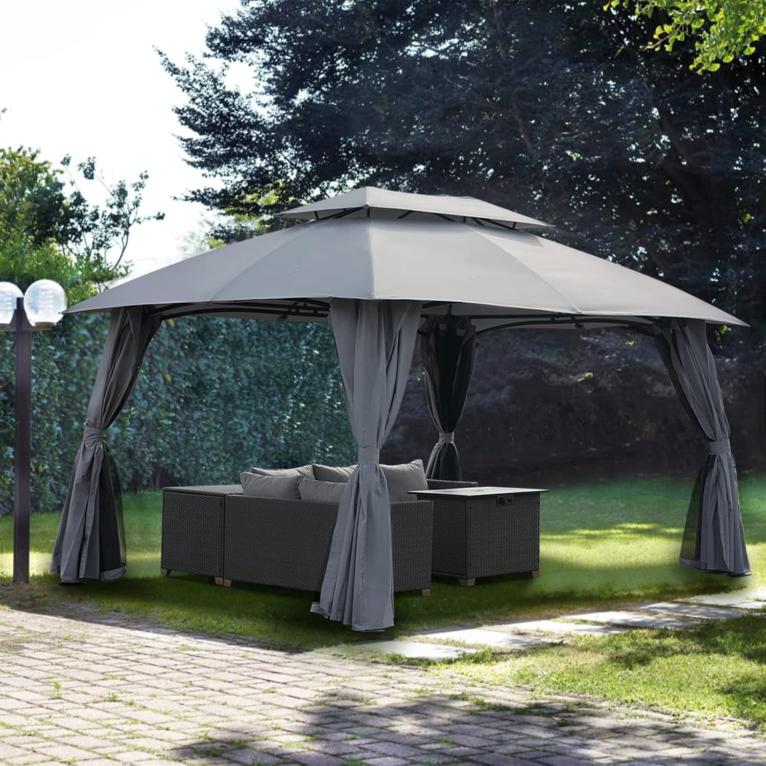 Simenmax 10’ x 13’ Steel Patio Gazebo, with Mesh Netting and Double Vented Roof