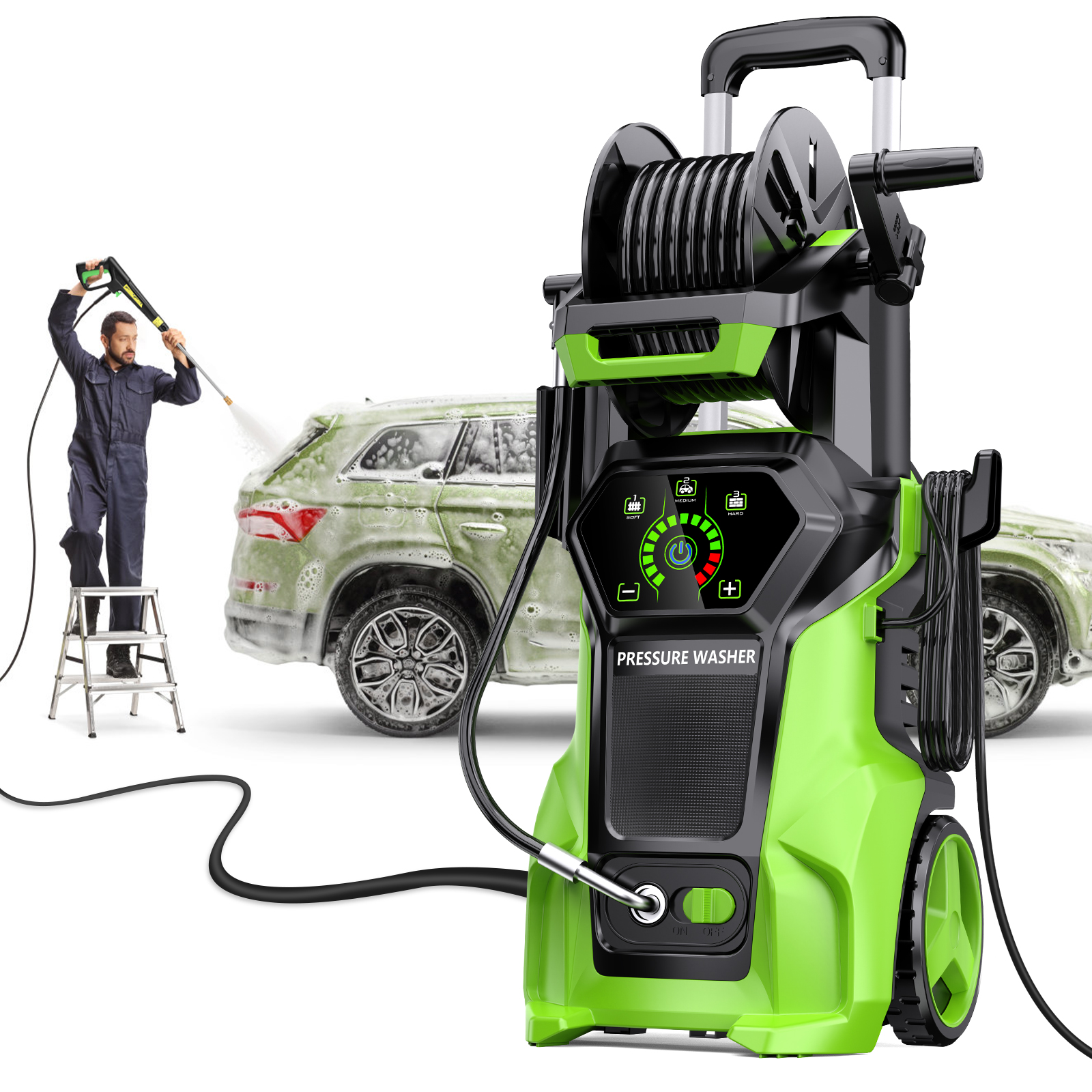 Fenbeli Electric Pressure Washer, 5000 PSI 3.2 GPM Touch Screen Adjustable Pressure, 4 Nozzles and Foam Cannon Power Washer Cleaning for Patio