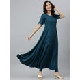 thumbnail image 6 of Janasya Indian Round Neck Half Sleeve Solid Teal Rayon Kurta With Dupatta For Women, 6 of 7