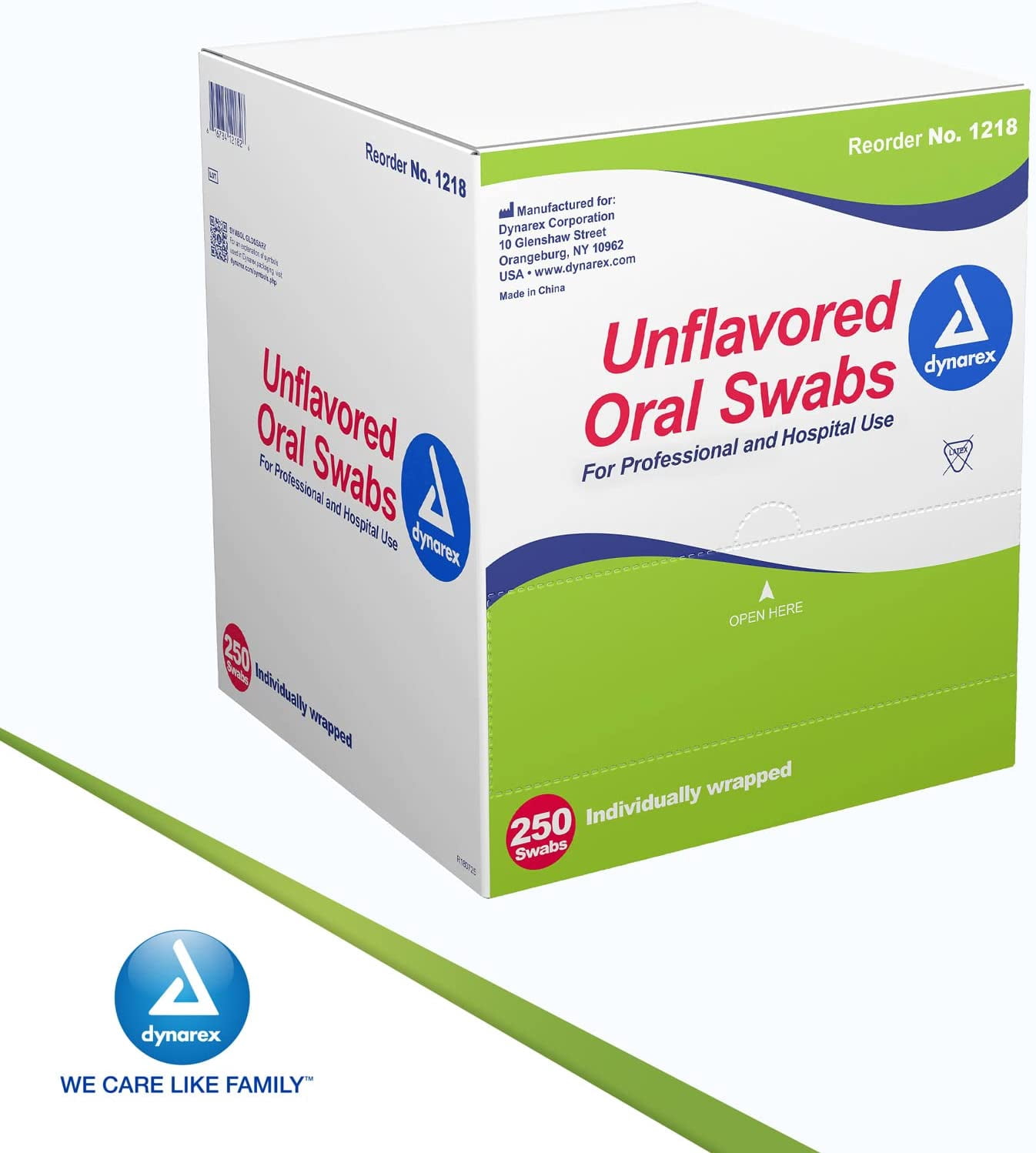 Dynarex 3-1/2 Inch Length Oral Swab with Green Foam Tip 1218, 250 Ct