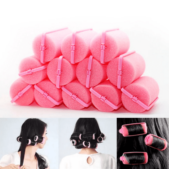 Tutuviw 18pcs Sponge Foam Cushion Hair Styling Rollers Curlers Twist Tool Salon Pink