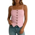 thumbnail image 7 of SHTXOZHI Womens Linen Tank Tops Spaghetti Strap Button Front Cropped Tees Square Neck Comfortable Casual Top, 7 of 7