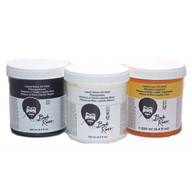 bob ross 3 piece 8oz liquid basecoat set (liquid white, liquid black, and liquid clear