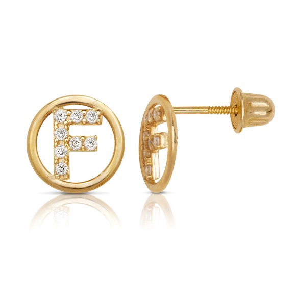 Solid 14k Yellow Gold Small CZ Cubic Zirconia Simulated Diamond Circle A Z Letter Name Personalized Monogram Initial Stu