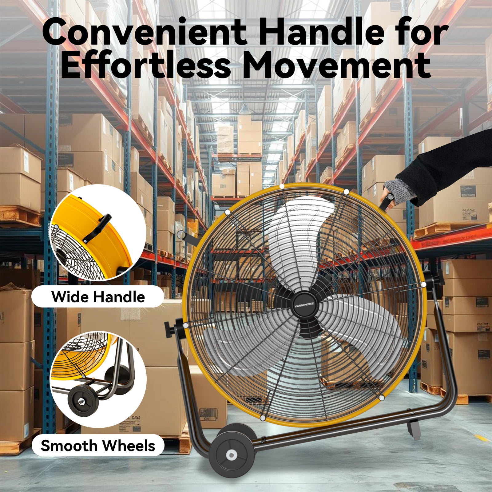 FANNIVERSE Pro Series 24 inch 3-Speed Oscillating Floor Fan