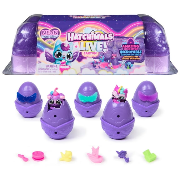 Hatchimals Alive, Neon Rainbow Egg Carton with 5 Color Reveal Eggs, 11 Accessories, for Ages 3 and up
