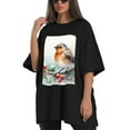 thumbnail image 4 of Plus Size Shirt for Women Black Tops for Women Oversized Short Sleeves Shirt for Women Watercolor Red-Browed Bird 12 T Shirt Crewneck Shirt for Women 3XL, 4 of 5