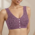 thumbnail image 2 of Xfvqtps Bras for Women No Underwire Front Closure Flower Print Comfort Senior Wireless Snap Closing Bra Purple, 2 of 4