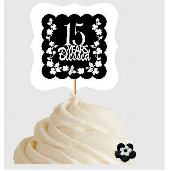 15th Birthday / Anniversary Blessed Cupcake Decoration Toppers Picks -12ct