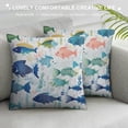 thumbnail image 3 of Nawypu  Blue Throw Pillow Cushion Cover, Artisan Fish Patterns with Wavy Lines and Sky Cloud Motifs Marine Sea Life Image, Decorative Square Accent Pillow Case, Seafoam Blue, 3 of 5