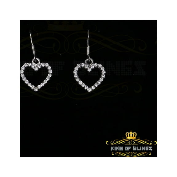 King of Bling's 925 White Silver 0.58ct Cubic Zirconia Cluster Women's Dangling Heart Earrings