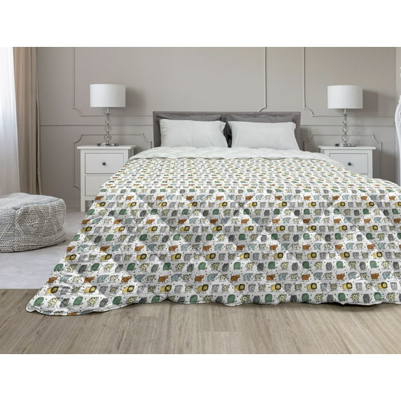 Safari Down Alternative Comforter, Pencil Drawn Inspired Demonstration of Cactus Nature Characters Outdoor Cartoon, Microfiber Quilt for All Season, 5 Sizes, Multicolor, by Ambesonne