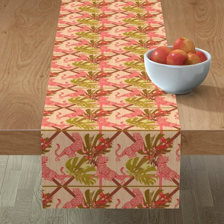 

Cotton Sateen Table Runner 90 - Pink Tropical Hollywood Jungle Vintage Retro Mod Tiger Print Custom Table Linens by Spoonflower