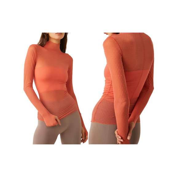 Women's Turtleneck Top Long Sleeve Slim Fit Shirts Mesh Sheer See Through Casual Blouse