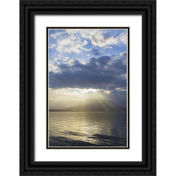 Paulson, Don 23x32 Black Ornate Wood Framed with Double Matting Museum Art Print Titled - Washington, Seabeck God rays over Hood Canal
