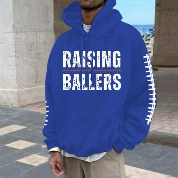 MHFRRA Sudadera con Capucha y Sudaderas para Hombre, Informal, con Estampado de Fútbol, Holgada, Cómoda y Forrada, para Uso Diario Azul