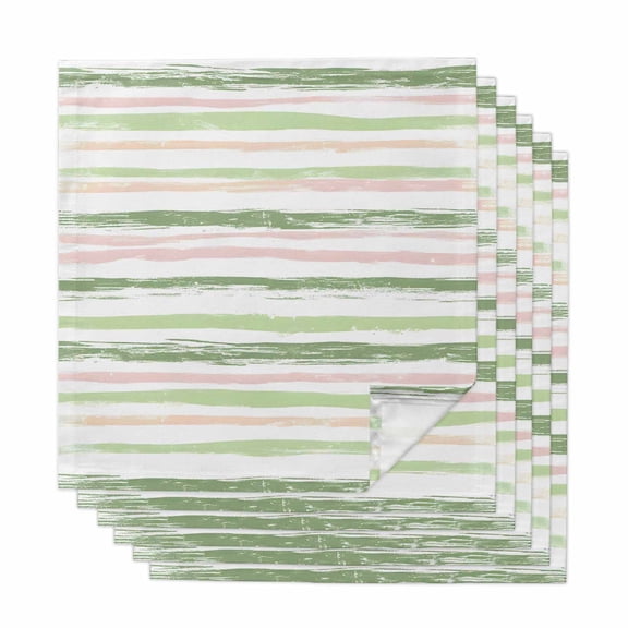 Green Pink Stripes Cloth Napkins, Gradient Geometric Smear Art Paint Washable and Reusable Dinner Napkins Set of 6, Table Napkin for Kitchen Party Birthday Wedding Hotel Housewarming 20"x20"