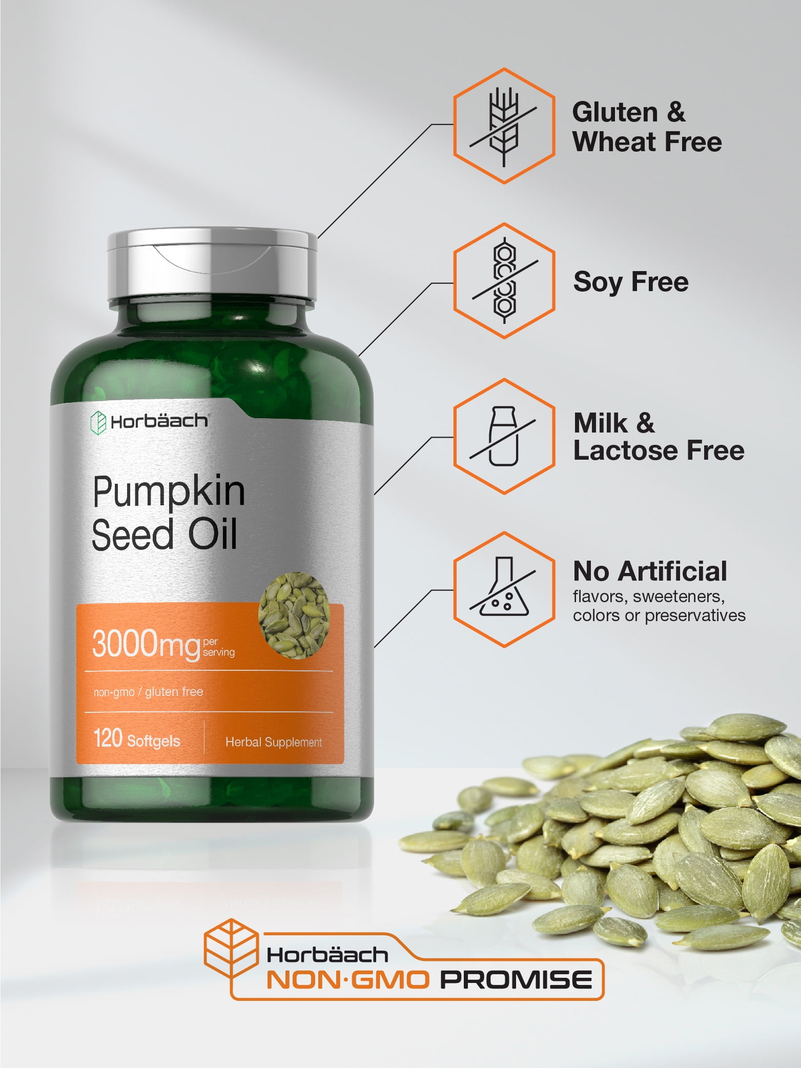 Pumpkin Seed Oil | 3000mg | 120 Softgel Capsules for Men and Women | by Horbaach