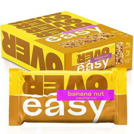 OVER EASY Breakfast Bars | All Natural Clean Ingredient Protein Bars | Breakfast & Cereal Bars | Protein Snack Bars (Banana Nut 12 Count (Pack of 1))