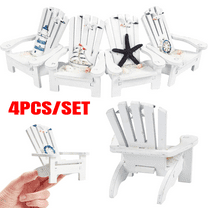 4pcs Creative Wooden Beach Chair Ornaments, Mini Phone Stand Home Living Room Decor Photography Prop