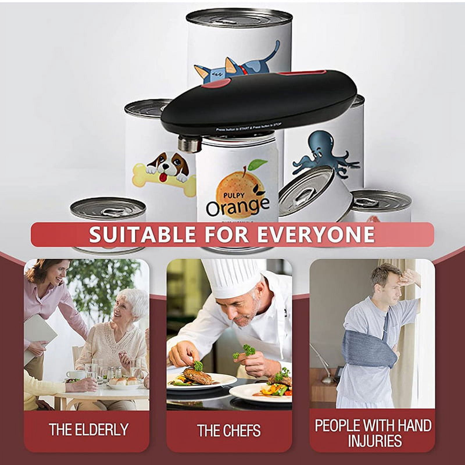 Electric Can Opener Can Be Used To Open Various Cans With Just One Click Of The Finger. It Is Safe And Labor-Saving