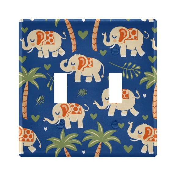 Yayeee Toggle Light Switch Wall Plate 2-Gang 4.56"x4.48" Decorative Outlet Cover, Elephants with Palm Trees Pattern