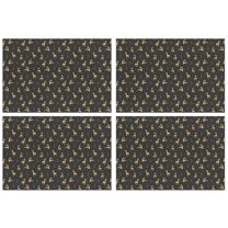 Dark Christmas Golden Reindeer Pattern Summer Placemats Table Placemats Set Of 4-Linen Kitchen Washable Placemats Table Mats 11.8"x17.7" Non-Slip Heat Resistant