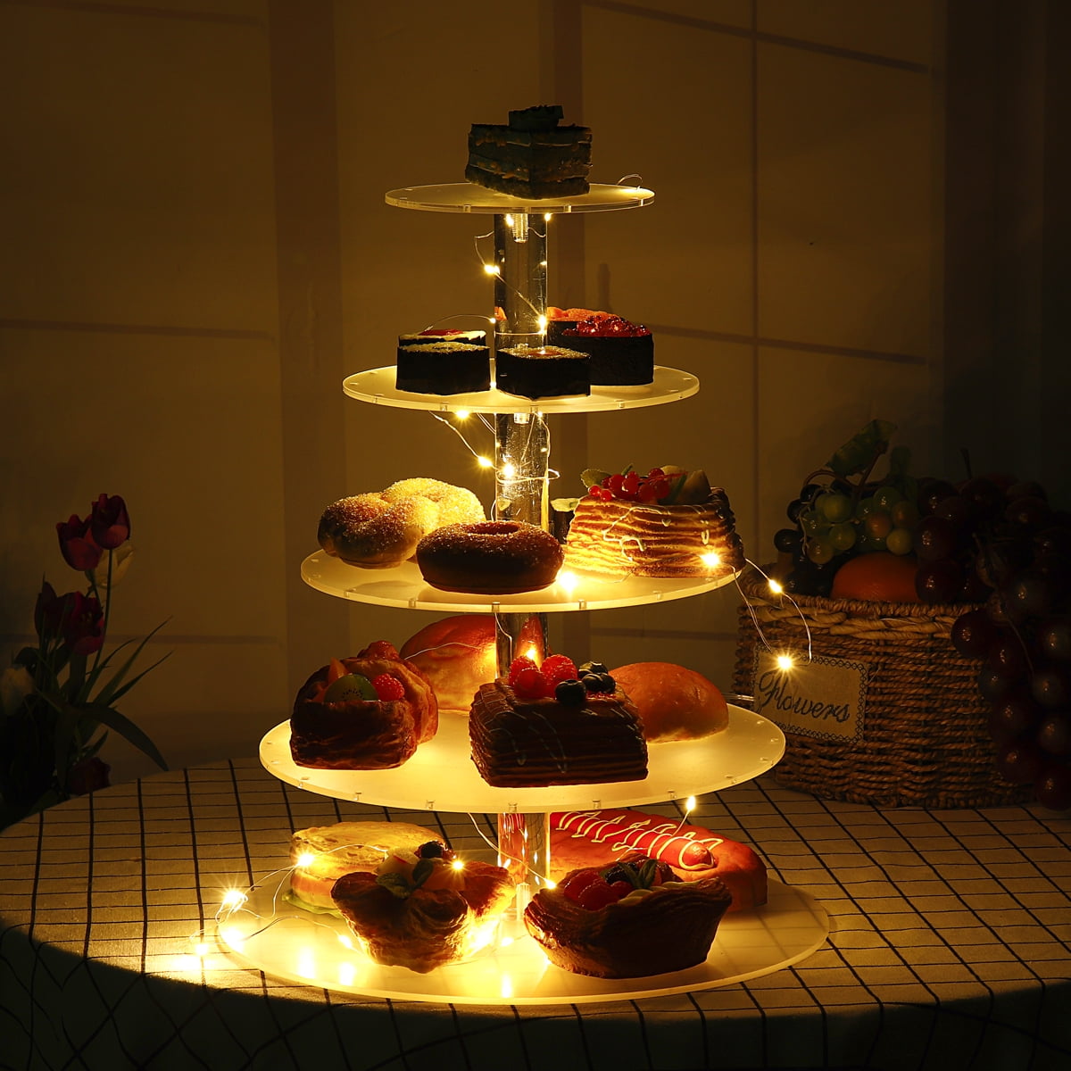 3 4 5 6 Tier Crystal Glass Round Wedding Cupcake Stand Tower Cake Stand