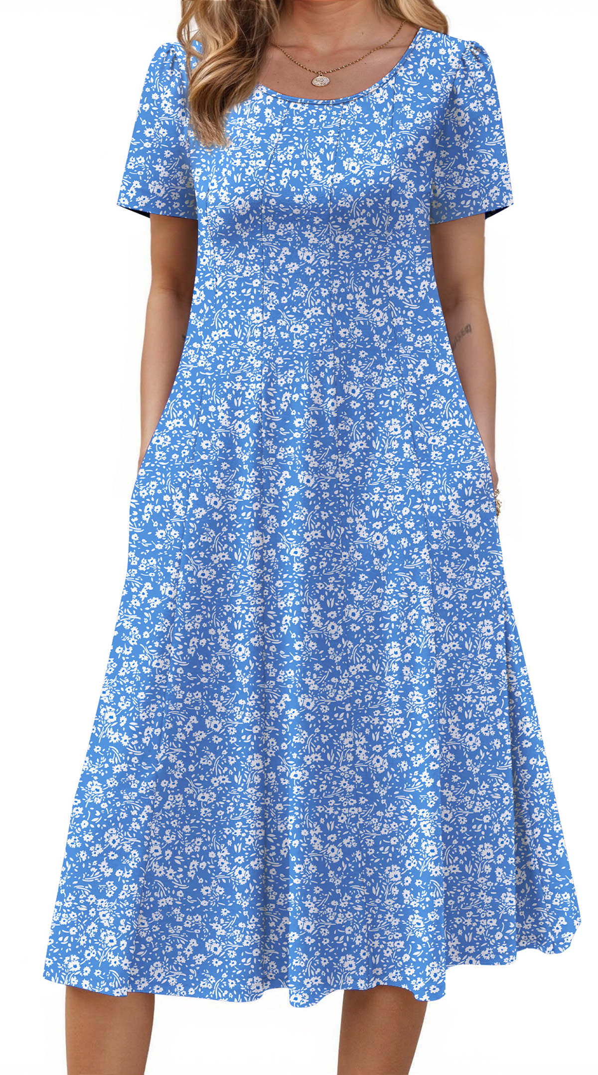 Fantaslook Women's Pleated Floral Midi Sundress with Pockets photo 2