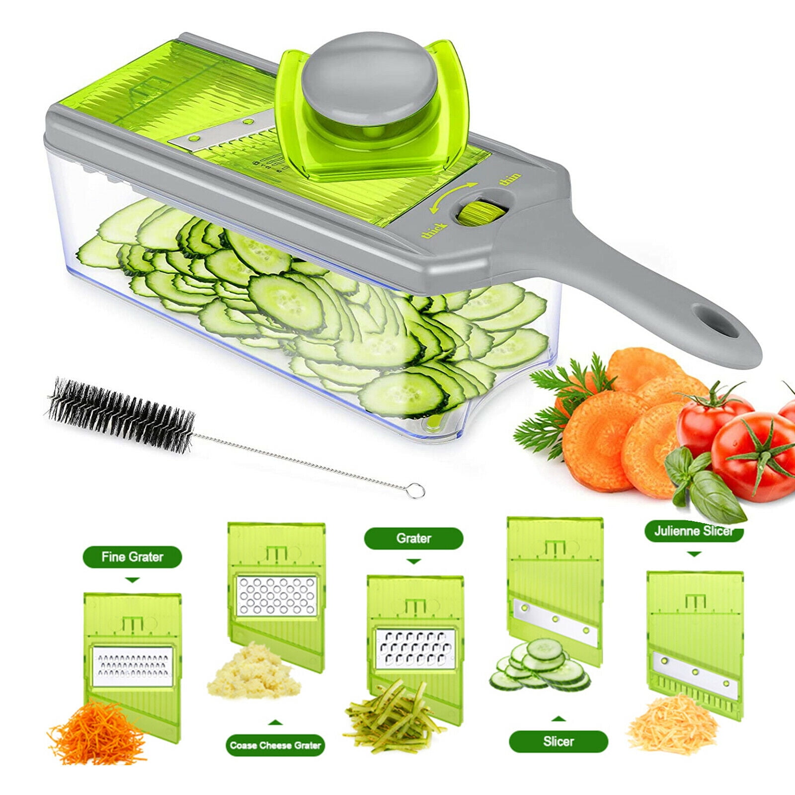 Vegetable Mandolin Julian Slicer Lychee 9 in 1 Food Chopper with 6 Interchangeable Blades Red