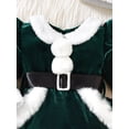thumbnail image 5 of ENFLASH Infant Baby Girl Christmas Outfit Santa Romper Dress Long Sleeve Furry Trim Velvet Xmas Princess Dresses Hat Set Clothes, 5 of 8