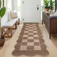 thumbnail image 2 of Hasoo Runner Rug 2x6 Non-Slip Washable Low Pile Scalloped Checkered Print for Kitchen Indoor Brown/Pink, 2 of 5