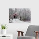 thumbnail image 5 of Cuadro decorativo lienzo cabaña de piedra nevada invierno arroyo puente niños trineo bosque de pinos paisaje navideño acogedor, arte invernal, decoración sala dormitorio estilo campirano mexicano, 5 of 6