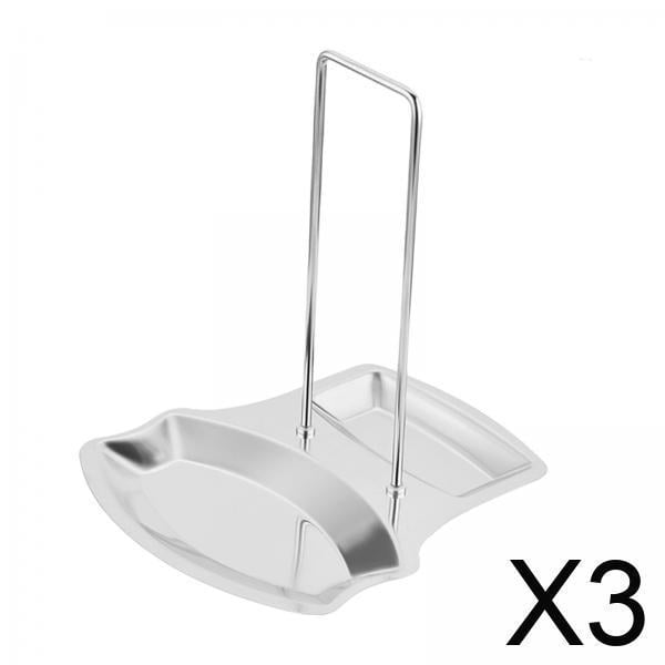 3 Soportes Para Cucharas Con Soporte Para Tapa, Práctico Soporte Para Tapa Y Sartén, Suministros De Cocina Plateados