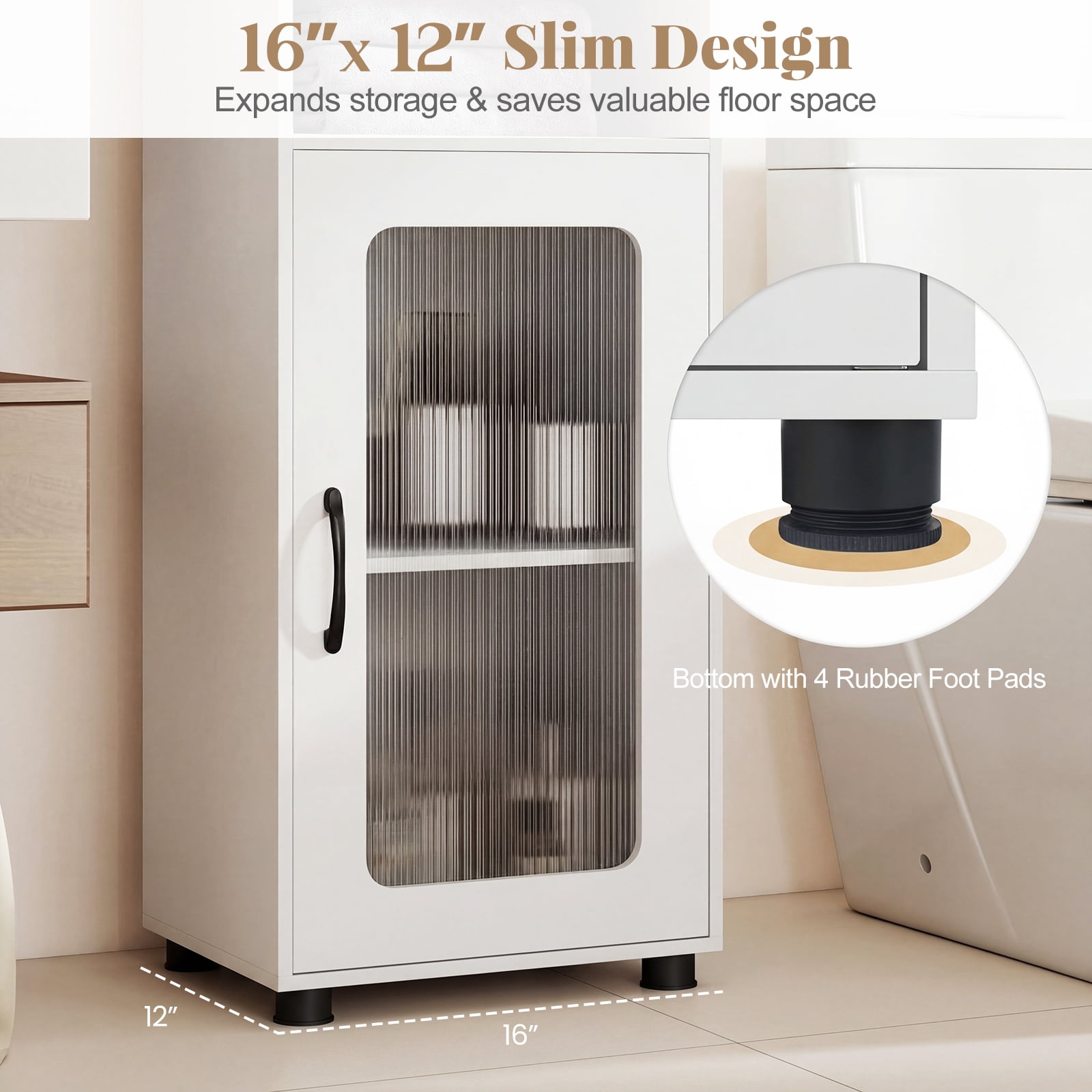 Giantex Tall Bathroom Storage Cabinet, Freestanding Storage Organizer w/Adjustable Shelf for Small Spaces, White